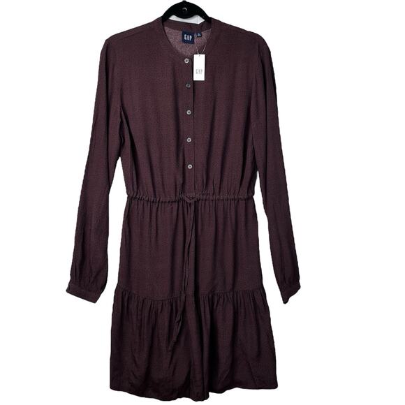 NWT GAP Brown Mini Tiered Dress Sz Small TALL Contemporary Drawstring Breathable - Picture 2 of 13